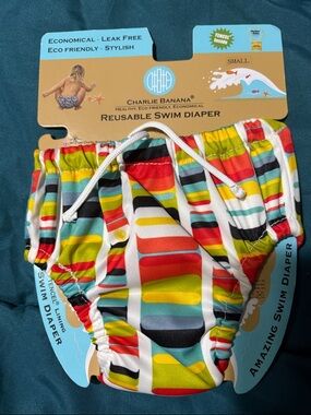 Charlie Banana Reusable Swim Diaper - Bright Multicolor Stripes -Small